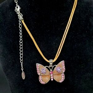 Vintage VCLM Pink Enamel and Rhinestone Necklace
